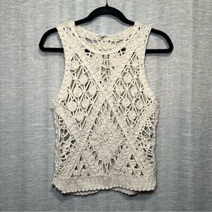 Cream Crochet Lace Tank Boho Sleeveless Statement Top Festival